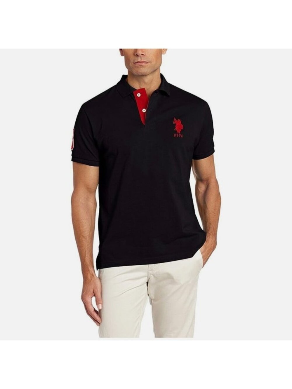 U.S. Polo Assn XL Men Big Pony Polo Shirt Black Red Preppy Office Work